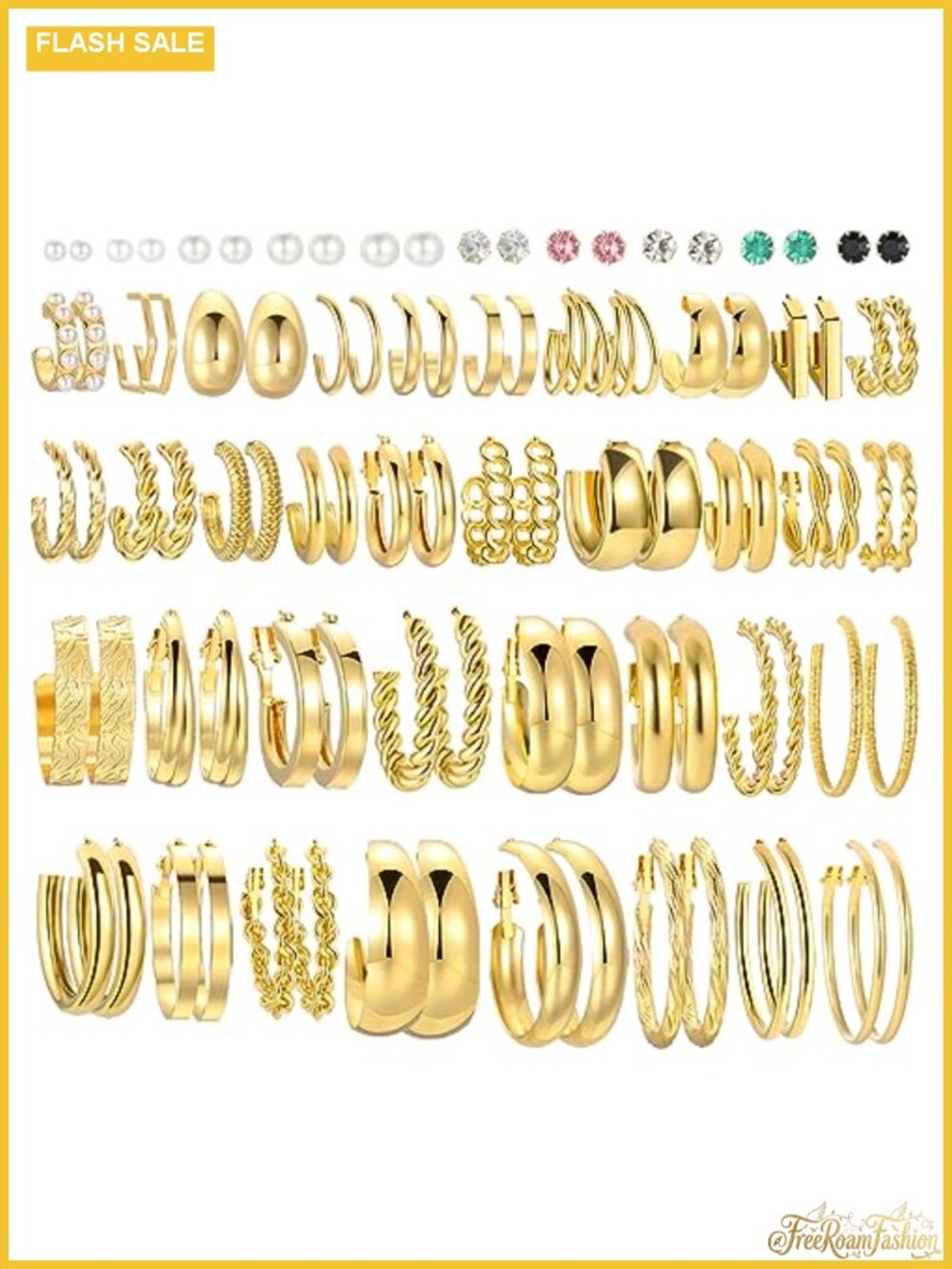 46 Pairs Gold Hoop Earrings Set for Women Hypoallergenic Chunky Twisted Pearl